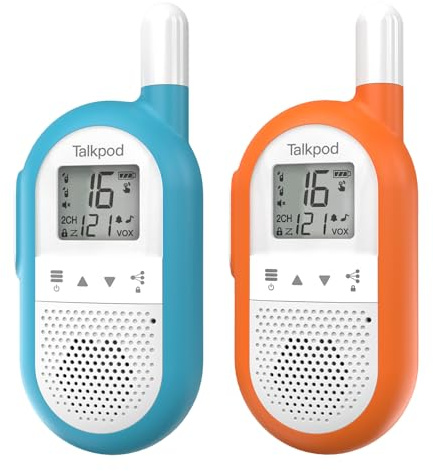 Talkpod Familien Walkie Talkie 2er Set - ergonomisches Walkie Talkie Kinder & Erwachsene Pmr446 Funkgeräte Set - aufladbar, einfache Kopplung, LCD-Display, 16 Kanäle, bis 4 km Reichweite
