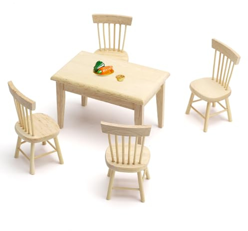 VOSSOT Lot de 5 chaises de bureau 1:12 - Mini table et chaise - Décoration miniature - Meubles miniatures - Maison de poupée - En bois - Table à manger miniature - Mobilier de jardin pour maison de