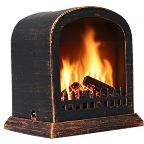 Hbbgdiy Linterna de Chimenea eléctrica Vintage 5.7x4.5x6.3in con Efecto de Llama LED Realista USB Batería Firma Foux Foux para la Mesa de Vacaciones de Vacaciones decoración del hogar