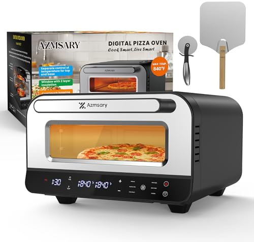 Elektrischer Pizzaofen – 6 Programme, 1700W, max. 450°C, geeignet für 32cm Pizzen – 5-in-1-Multifunktion: Pizza, Grillen, Warmhalten, Backen und Kochen – inklusive Pizzastein und Pizzaschaufel
