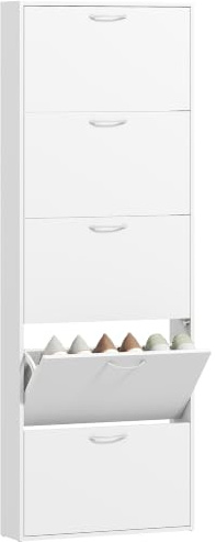 HOMCOM Meuble à Chaussures 15 Paires 5 Tiroirs 65 x 17 x 180,5 cm Blanc | Armoire à Chaussures Étroite Moderne, Tiroirs Rabattables, pour Couloir et Entrée