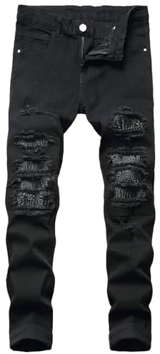 Men's Ripped Jeans Regular Fit Skinny for Men Distressed Destroyed Denim Jeans Straight Leg Fashion Comfort Retro Basic Denim Trousers