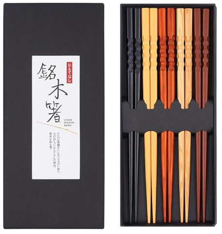 5 Paar Japanische Essstäbchen, Sushi Essstäbchen aus Holz, Wiederverwendbar, Essstäbchen aus Natürlichem Japanischem Holz, Abwaschbar