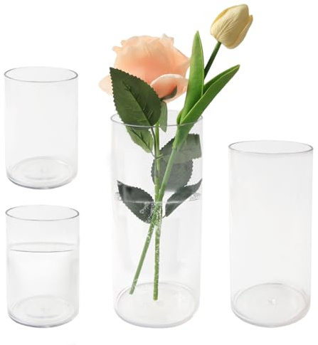 4 Stück Transparente Acryl Blumenvase aus Kunststoff Zylindervasen Bruchsichere Acryl Zylindervase Vasen Set Vase für Blumenarrangements Tischdeko Hochzeitsdekoration (7,5x10 und 8,5x15 und 10x20 cm)