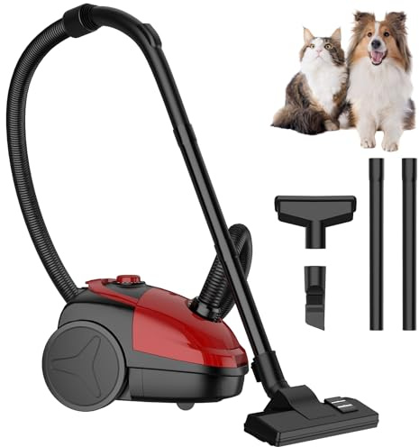 JOPWUE Aspirateur avec Sac,1.5L Aspirateur Traineau,1200W Aspirateur Silencieux et Puissant,Basse Consommation,Performant,Sacs en Tissu Recyclables,4.5M Cordon d'alimentation,Suceur Lisse (Rouge)