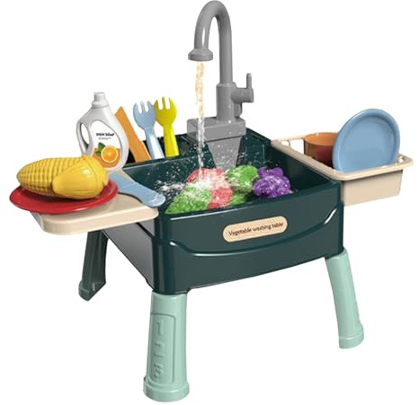 Lavello da gioco per bambini con acqua corrente 23 pezzi/set, lavello giocattolo in plastica sicuro con taglio di frutta e verdura e rubinetto funzionante per ragazzi ragazze 3+