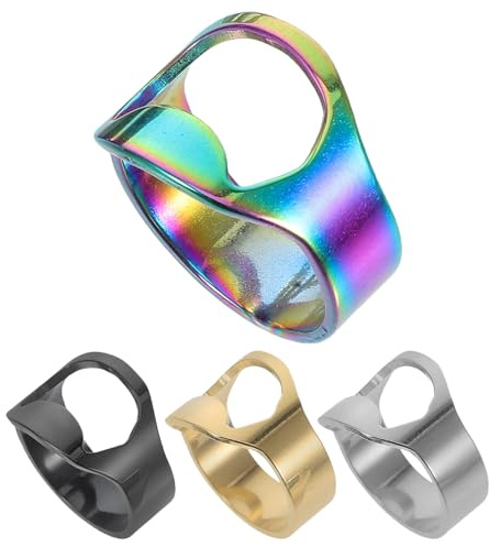 VILLCASE Anello Apribottiglia Creativo in Acciaio Inox 4 Pezzi per Uomo | Facile da Portare, Apertura senza Sforzo delle Bottiglie, per Eventi all'Aperto e Bar Ovunque