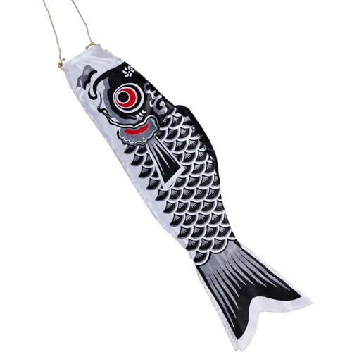 Koinobori Karpfen-Windsack,Japanische Koi Nobori Fischfahne,Traditionelle Karpfenbanner Für Garten,Balkon,Izakaya,Sushi-Läden,Heimdekoration,Kindertags-Dekoration(Schwarz,100cm)