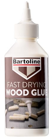 Bartoline Fast Drying Wood Glue, 250 ml, D3 Water Resistant, Dries Clear, Suitable for All Types of Wood, Including MDF and Chipboard, Fast Bond, May Require Clamping