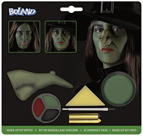 Boland 45081 - Schminkset Hexe, Farben, Schwamm, Pinsel und Hexennase, Halloween-Party, Themenparty, Mottoparty