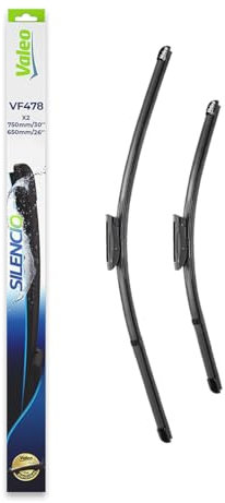 VALEO Silencio Tergicristalli VF478 Kit di Spazzole tergicristallo originali Flat Blade ad Alte Prestazioni, Maggior Visibilità su Strada 750mm/650mm Anteriore Confezione da 2 574678