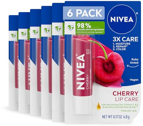 NIVEA Cherry Lip Care 0.17 Ounce Carded Pack (Pack of 6)