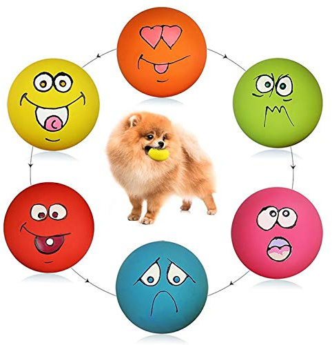 HDSX Smile Face Dog Squeaky Toys Soft Latex Squeak Balls for Puppy Small Pet Dogs 6 Pcs/Set