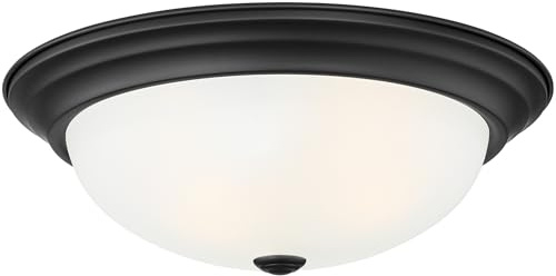 DESIGNERS FOUNTAIN Reedley 2-Lights Flush Mount Ceiling Light, 13 Inch Lighting Fixture for Kitchen, Bedroom, Bathroom, and Hallway, Matte Black with Etched Glass, 1257M-MB-W