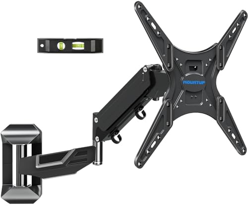 MOUNTUP Height Adjustable TV Wall Mount for 26-55 Inch TVs, Gas Spring Full Motion Articulating TV Bracket with Smooth Swivel Tilt & Safe Corner Installation, 400x400mm VESA, 11-66 lbs, Textured Black