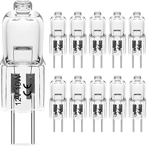 RuLEDne G4 10W Halogen Bulbs G4 12V Halogen Light Bulbs, 2 Pin Clear Capsule Lamp Bulb, 2800K Warm White Dimmable, 150LM G4 Bulbs for Kitchens, Living Rooms and Bedrooms, 10Pack