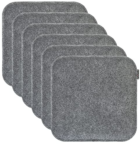 Brandsseller Lot de 6 Coussins d'assise en Feutre 35 x 35 x 2 cm – Galettes de Chaise carrées et Robustes pour l’intérieur et l’extérieur, Assise rembourrée Confortable - Gris Foncé