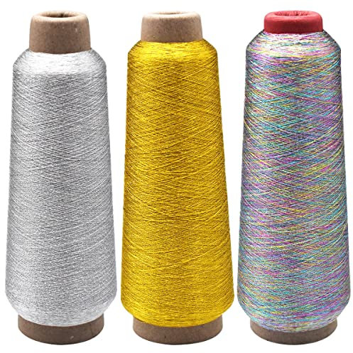Kreuzstich Fäden Metallic Stickgarn,RoadLoo 3 Rollen Metallisch Faden Glitzer Stickgarn Stickerei Zahnseide-Kreuzstichfaden für Computerized Stickerei und Dekoratives Nähen Dekoration
