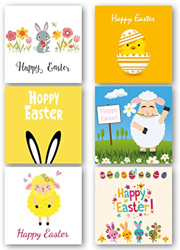 Absolutely Yours Paquete de 6 tarjetas de Pascua. Cada paquete múltiple de tarjetas de Pascua tiene 6 bonitos diseños diferentes de Pascua. Tarjetas ecológicas, reciclables, sin plástico, sobres y