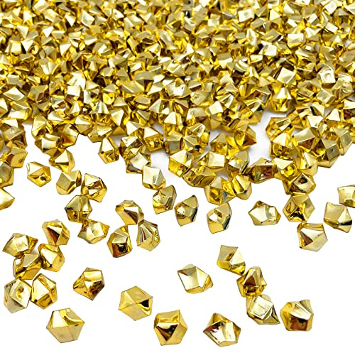 LYFJXX Fake Crushed Ice Cubes, Vase Fillers, 11 * 14 mm 650 pcs Reusable Fake Ice Cubes Artificial Acrylic Crystal Cubes for Wedding Decor Gold