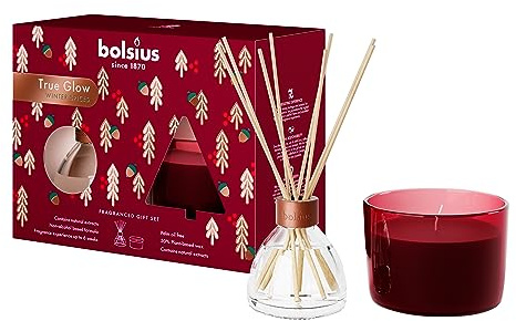 Bolsius - Set de regalo con varilla aromática y vela perfumada - True Glow - Winter Spices - Burdeos