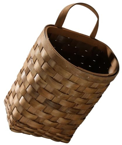 BESPORTBLE Wooden Wall Flower Basket Small Woven Basket Bread Basket Jute Hanging Basket Garlic Basket Hanging Wall Basket Wall Mount Baskets Potato Onion Storage Basket Wicker Vase, 25X17X13.5CM
