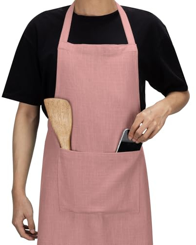 JEMIDI Baumwoll Schürze - Kochschürze für Damen und Herren - Küchenschürze Männer und Frauen - Backschürze Gartenschürze - Apron Men and Women - Rosa