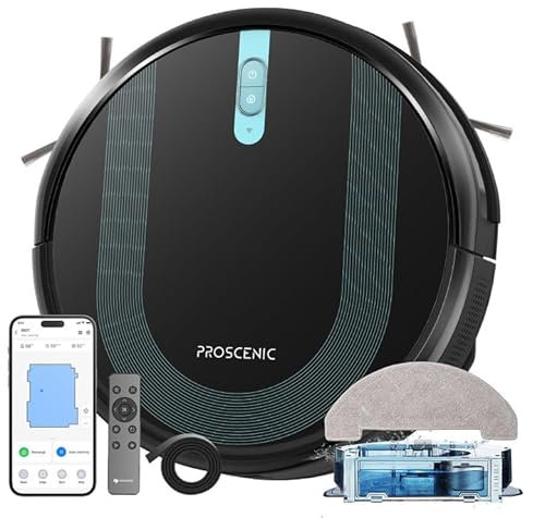 Proscenic 850T Robot Aspirapolvere Lavapavimenti Potente 3000Pa Aspirazione, Serbatoio Acqua Elettrico 2-in-1, Controllo Siri IFTTT APP Alexa, per Domestica Capelli Polvere Lavapavimenti