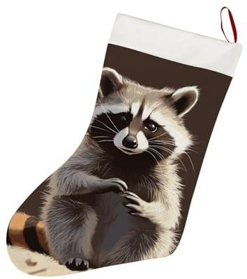 Personalisierte Weihnachtsstrümpfe mit weißer Plüsch-Manschette, große Familienstrümpfe für Weihnachtsbaumstrumpf, niedlicher Waschbär-Weihnachtsstrumpf für Weihnachten, Kamin-Dekorationen