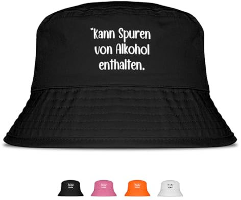 Kann Spuren von Alkohol enthalten - Lustiger Fischerhut – Der perfekte Sonnenhut für Herren & Damen – Ideal als Malle-Outfit, Party-Accessoire & Festival-Eimerhut für den Strand | Farbe Schwarz
