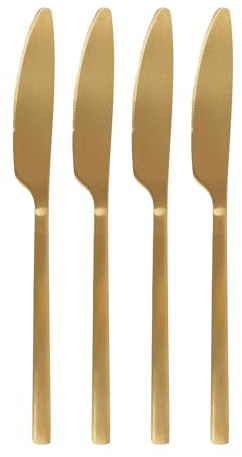 Argon Tischware Tafelmesser aus Edelstahl - 21cm - Gold - 4X Essen Messer Hochglanzpoliert Besteck Metall Buttermesser 4-Stück Tisch Messer Besteckset