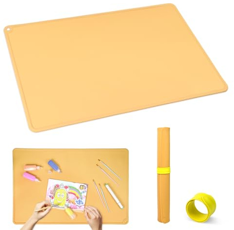 Luxoraiova Silikon Malunterlage mit Magnetischer Absorptionsclip, Silikonmatte Groß 60 x 40 cm Schreibtischunterlage Kinder,Wiederverwendbare Malmatte Blatt Matte, für Basteln, Malen(Gelb)