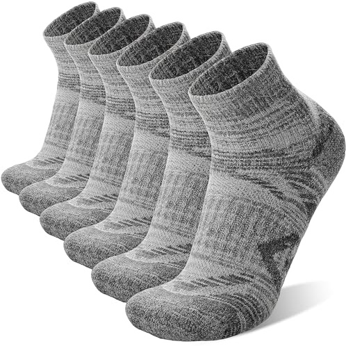ANTSANG 6 Pairs Merino Wool Quarter Ankle Hiking Running Socks Compression Thermal Thick Cushion Socks for Women Men(Gray Series,M)