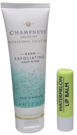 Ch@mpneys Health Spa - Scrub per le mani espandibile, 75 ml, formato da viaggio, con balsamo per le labbra all'melone