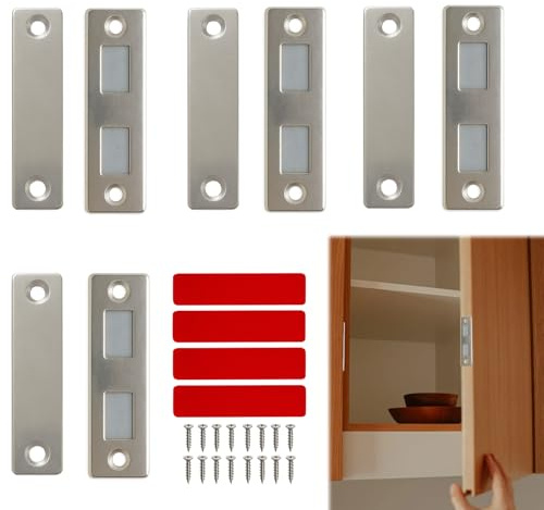 Girihe 4 Pairs Magnetic Catches for Cupboards, Magnetic Wardrobe Door Closers Door Magnets Stick on, Magnet Lock for Cabinet Magnet Furniture Closet Cupboard Dor Closing