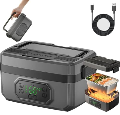 OZPPM Lunch Box Riscaldato, Lunch Box Elettrico Portatile Intelligente For Adulti Con Timer, Scaldavivande Con Contenitore For Campeggio, Ufficio, Viaggi, Lavoro, Grande Capacità(1.6L)
