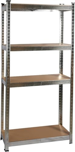 COZYBRITE Garagenregal, 4 Etagen, Robustes Schuppen, Lagerregal, Metall, schraubenlos, 175 kg pro Regal, 700 kg Tragkraft, für Lager, Werkstatt, Büro (75x30x150 cm)