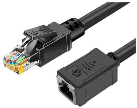 Generico Cavo Ethernet industriale Cat6a - Cavo di estensione di rete RJ45 flessibile schermato a 8 conduttori, cavo patch da maschio a femmina(Cat5e,Black-Unshielded-B,0.5m)
