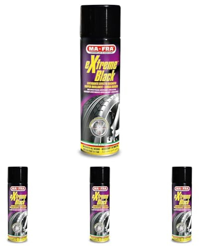 Mafra, Extrem Schwarz, Schwarzes Reifenspray mit optimalem Glanz- und Nasseffekt, beugt Rissbildung vor, beständig gegenüber Regen und häufigem Waschen, Menge 500 ml (Packung mit 4)