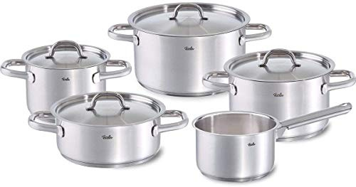 Fissler Family Line Edelstahl Topfset 5-teilig – Kochtopf-Set mit Deckeln, Bratentopf und Stielkasserolle – induktionsgeeignet, für alle Herdarten, spülmaschinengeeignet & robust