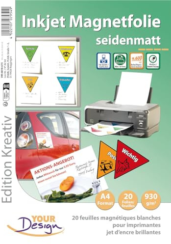 Your Design Magnetpapier: 20 Inkjet-Magnetfolien A4 matt/weiß (Magnetpapier bedruckbar, Magnetfolie bedruckbar, Kfz)