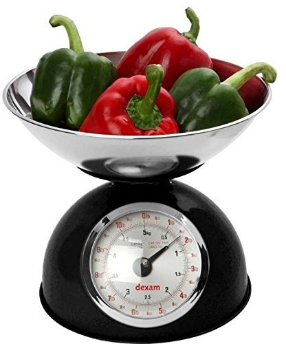 Dexam Retro Kitchen Scales in Black - 2L Stainless Steel Bowl - Weighs Up to 5Kg (Pack of 2)