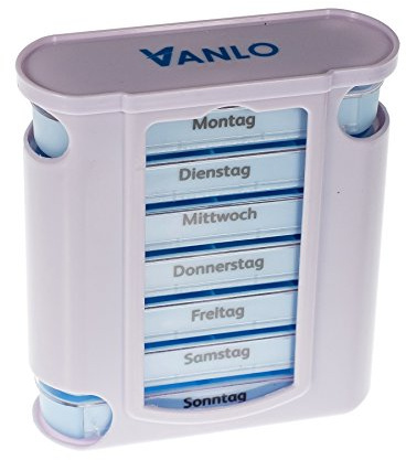VANLO Pillendose Tower 7 Tage mit 4 Fächern pro Tag, Pillenbox,Tablettendose, Wochendosierer, Medikamentenbox in deutsch
