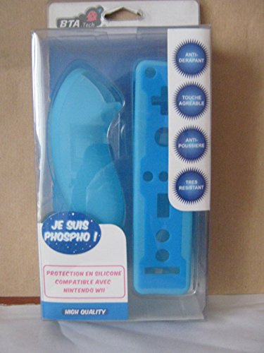 Protection siliconne 2 couleurs phosphorescente bleu + Nunchuck + 1 dragonne