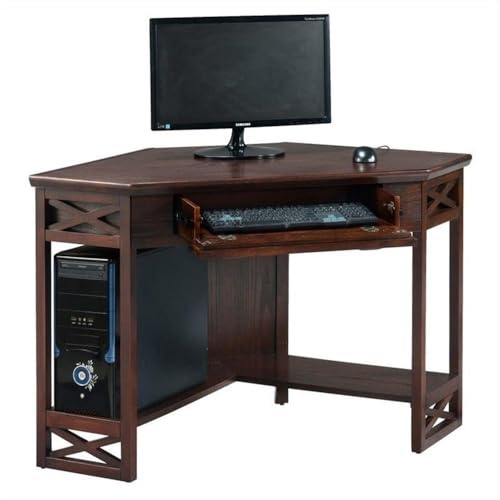 Leick Home 81430 Corner Computer/Writing Desk with Drawer and Shelf, Chocolate Oak