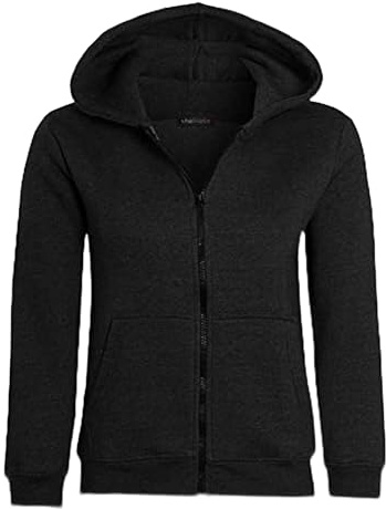 shelikes Kids Girls Boys Zipper Hoodie Unisex Zipper Top Jacket PE School Sweat Hoodie Casual Fashion UK Size 5-14 Years Black