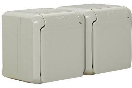 LEGRAND, Feuchtraum-Aufputz-Steckdose IP44 (2-fach) waagerecht, 2-polig mit Schutzkontakt & Deckel, zur Montage auf der Wand, 782394