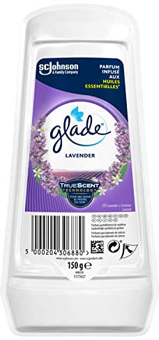 Glade® Gel Ambientador Absorbeolores de Larga duración para baños armarios y Espacios pequeños, Fragancia Lavanda aceites Esenciales, 1 Unidad