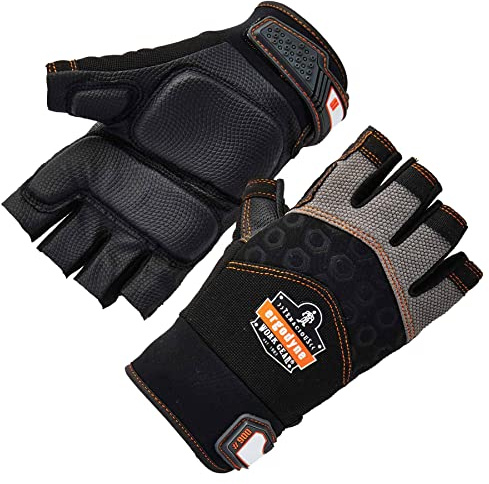 Ergodyne ProFlex 900 Impact Protection Work Gloves, Padded Palm, Half-Finger, Large,Black