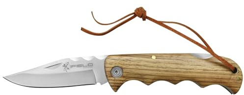 IFIELD Klappmesser Camper EL29036 Holzrasierklinge, mit 10,8 cm Zebraholzgriff, insgesamt 20,5 cm, inkl. Schnur, Campinggerät zum Angeln, Jagen, Sportaktivitäten